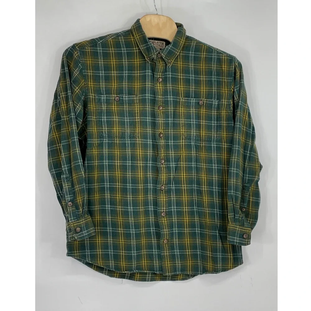 Duluth Trading Co Mens Shirt 2XL/Tall Flannel Green Plaid Button Down Outdoors